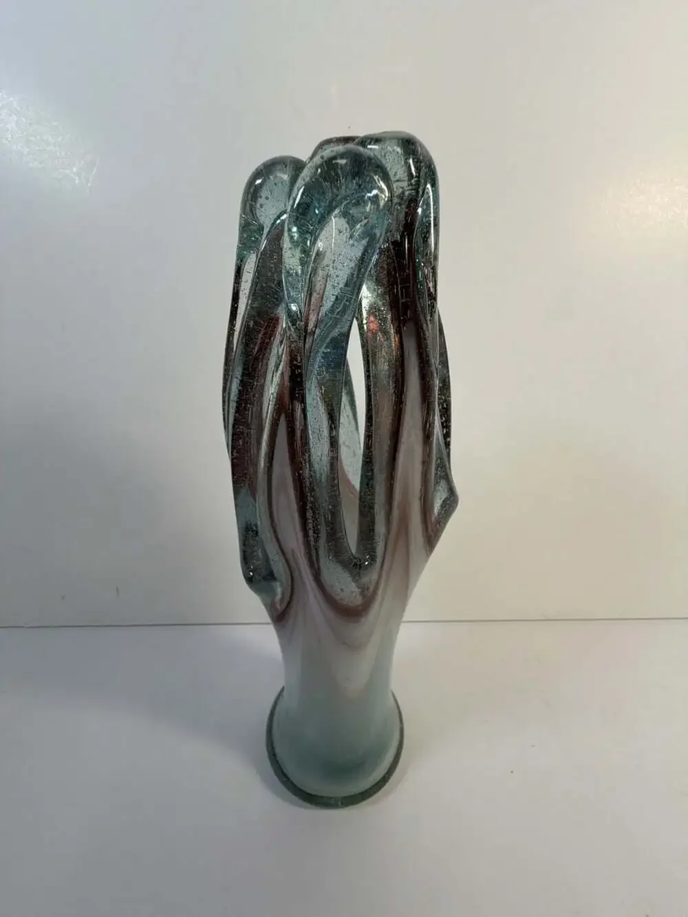 Vintage Murano Style Art Glass Hand Blown Swirl Vase 9.5 Inch